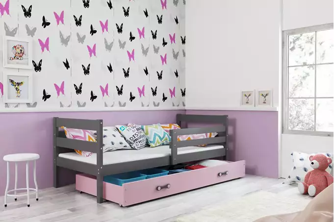 Visualizzazione per Letto singolo per ragazzi ERYK 80X190 con cassetto, grafite/rosa