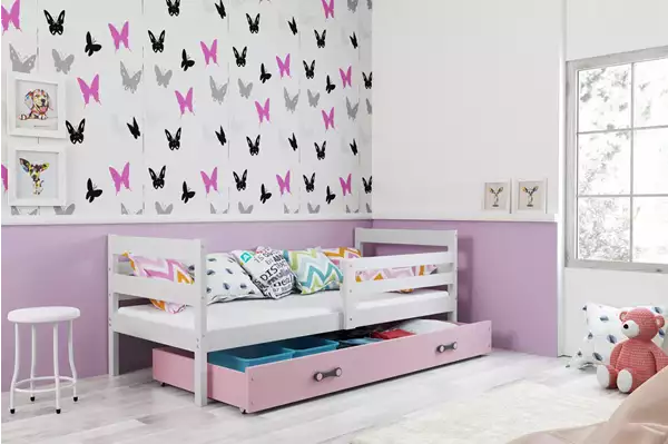 Visualizzazione per Letto singolo per ragazzi ERYK 80x190 con materasso e cassetto, bianco/rosa Visualizzazione per Letto singolo per ragazzi ERYK 80x190 con materasso e cassetto, bianco/rosa