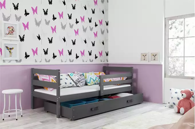 Visualizzazione per Letto singolo per ragazzi ERYK 80X190 con materasso e cassetto, grafite