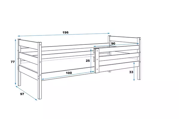 Misura del Letto singolo per ragazzi ERYK 90x190, bianco Misura del Letto singolo per ragazzi ERYK 90x190, bianco