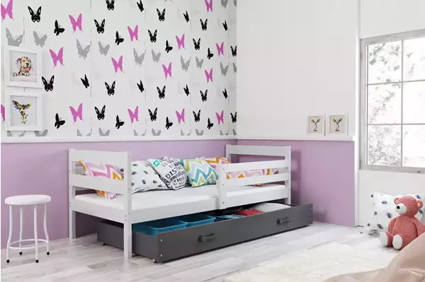 Visualizzazione per Letto singolo per ragazzi ERYK 90X190 con cassetto, bianco/grafite Visualizzazione per Letto singolo per ragazzi ERYK 90X190 con cassetto, bianco/grafite