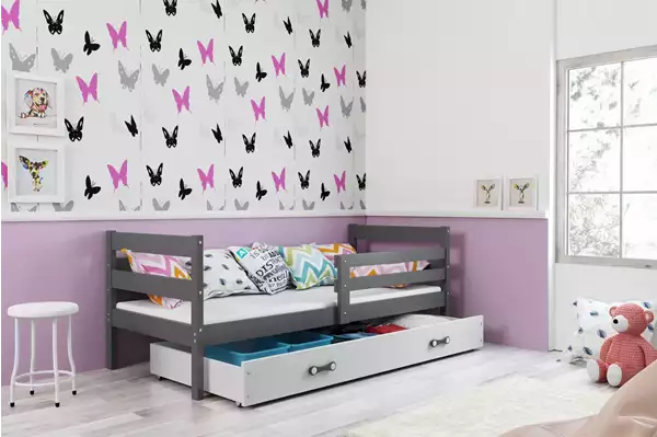Visualizzazione per Letto singolo per ragazzi ERYK 90x190 con cassetto, grafite/bianco Visualizzazione per Letto singolo per ragazzi ERYK 90x190 con cassetto, grafite/bianco