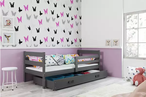 Visualizzazione per Letto singolo per ragazzi ERYK 90X190 con materasso e cassetto, grafite Visualizzazione per Letto singolo per ragazzi ERYK 90X190 con materasso e cassetto, grafite