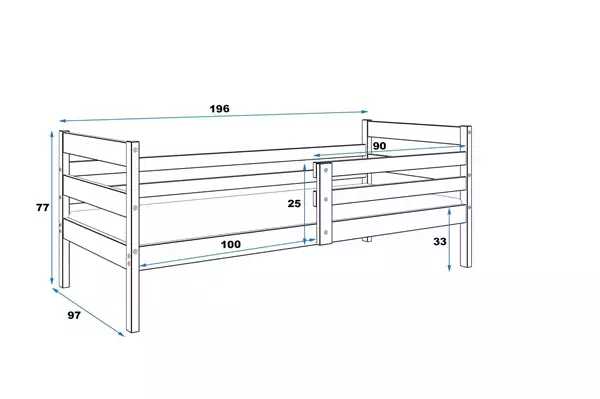 Misura del Letto singolo per ragazzi ERYK 90x190, pino Misura del Letto singolo per ragazzi ERYK 90x190, pino