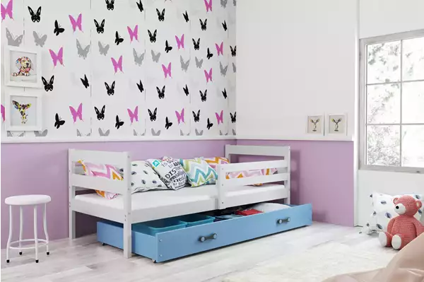 Visualizzazione per Letto singolo per ragazzi ERYK 90X200 con cassetto, bianco/blu Visualizzazione per Letto singolo per ragazzi ERYK 90X200 con cassetto, bianco/blu