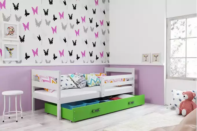 Visualizzazione per Letto singolo per ragazzi ERYK 90x200 con cassetto, bianco/verde