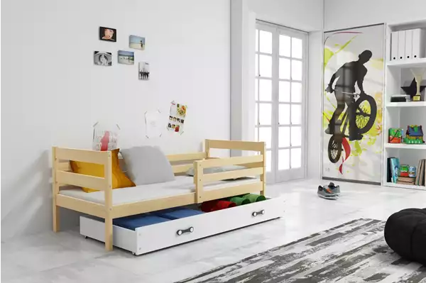Visualizzazione per Letto singolo per ragazzi ERYK 90x200 con cassetto, pino/bianco
