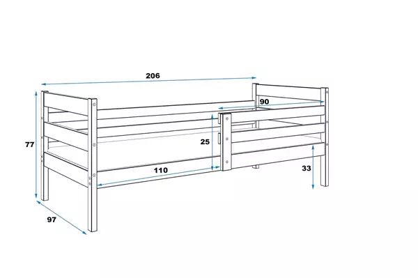Misura del Letto singolo per ragazzi ERYK 90X200 con materasso, bianco Misura del Letto singolo per ragazzi ERYK 90X200 con materasso, bianco