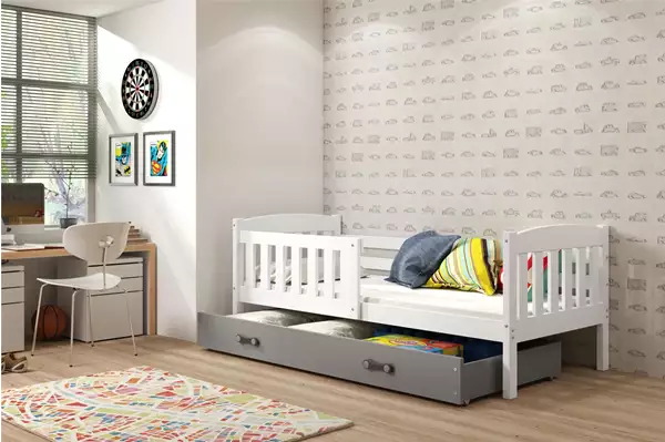 Visualizzazione per Letto singolo per ragazzi KUBUŚ 80x190 con cassetto, bianco/grafite Visualizzazione per Letto singolo per ragazzi KUBUŚ 80x190 con cassetto, bianco/grafite