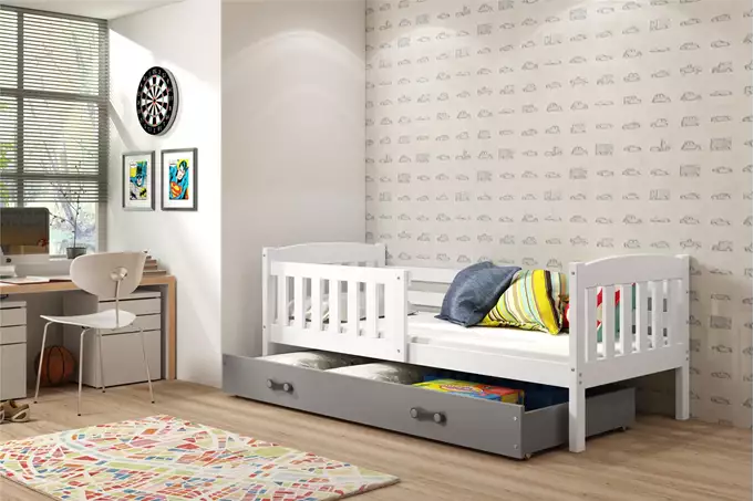 Visualizzazione per Letto singolo per ragazzi KUBUŚ 80x190 con cassetto, bianco/grafite