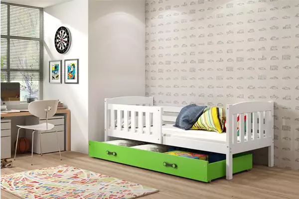 Visualizzazione per Letto singolo per ragazzi KUBUŚ 80X190 con cassetto, bianco/verde Visualizzazione per Letto singolo per ragazzi KUBUŚ 80X190 con cassetto, bianco/verde