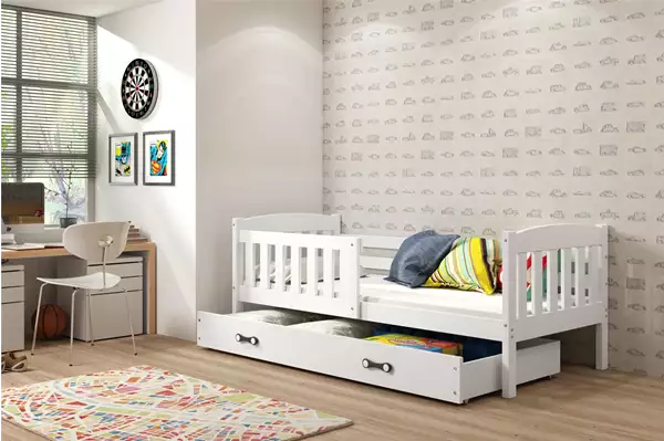 Visualizzazione per Letto singolo per ragazzi KUBUŚ 80x190 con cassetto, bianco Visualizzazione per Letto singolo per ragazzi KUBUŚ 80x190 con cassetto, bianco