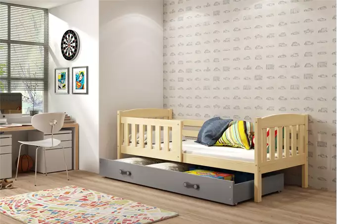 Visualizzazione per Letto singolo per ragazzi KUBUŚ 80x190 con cassetto, pino/grafite