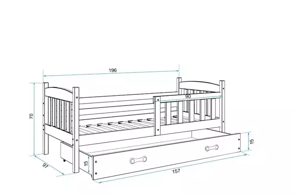 Misura del Letto singolo per ragazzi KUBUŚ 90X190 con cassetto, bianco/blu Misura del Letto singolo per ragazzi KUBUŚ 90X190 con cassetto, bianco/blu