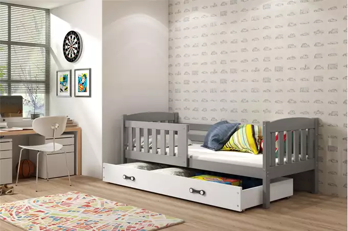 Visualizzazione per Letto singolo per ragazzi KUBUŚ 90x190 con cassetto, grafite/bianco