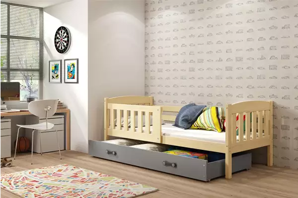 Visualizzazione per Letto singolo per ragazzi KUBUŚ 90x190 con cassetto, pino/grafite Visualizzazione per Letto singolo per ragazzi KUBUŚ 90x190 con cassetto, pino/grafite