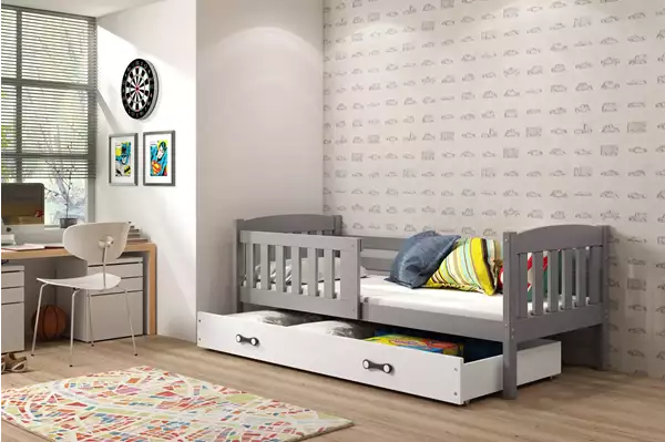 Visualizzazione per Letto singolo per ragazzi KUBUŚ 90X190 con materasso e cassetto, grafite/bianco Visualizzazione per Letto singolo per ragazzi KUBUŚ 90X190 con materasso e cassetto, grafite/bianco