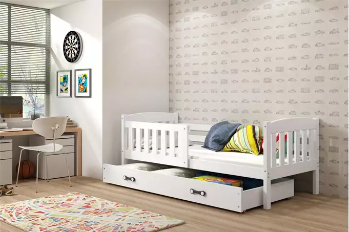 Visualizzazione per Letto singolo per ragazzi KUBUŚ 90X200 con cassetto, bianco