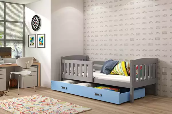Visualizzazione per Letto singolo per ragazzi KUBUŚ 90X200 con cassetto, grafite/blu Visualizzazione per Letto singolo per ragazzi KUBUŚ 90X200 con cassetto, grafite/blu