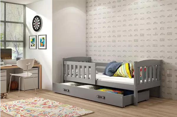 Visualizzazione per Letto singolo per ragazzi KUBUŚ 90X200 con materasso e cassetto, grafite Visualizzazione per Letto singolo per ragazzi KUBUŚ 90X200 con materasso e cassetto, grafite
