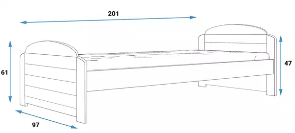 Misura del Letto singolo per ragazzi LILI 90x200, bianco Misura del Letto singolo per ragazzi LILI 90x200, bianco