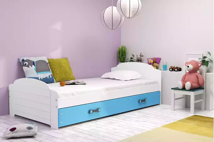 Visualizzazione per Letto singolo per ragazzi LILI 90x200 con cassetto, bianco/blu