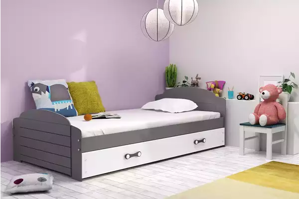 Visualizzazione per Letto singolo per ragazzi LILI 90x200 con cassetto, grafite/bianco Visualizzazione per Letto singolo per ragazzi LILI 90x200 con cassetto, grafite/bianco