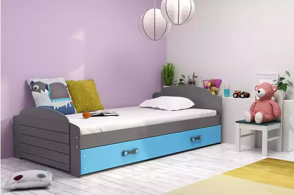 Visualizzazione per Letto singolo per ragazzi LILI 90x200 con cassetto, grafite/blu Visualizzazione per Letto singolo per ragazzi LILI 90x200 con cassetto, grafite/blu