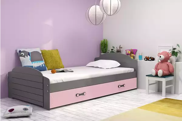 Visualizzazione per Letto singolo per ragazzi LILI 90x200 con cassetto, grafite/rosa Visualizzazione per Letto singolo per ragazzi LILI 90x200 con cassetto, grafite/rosa