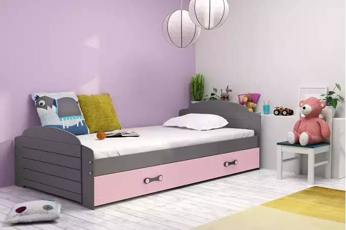 Visualizzazione per Letto singolo per ragazzi LILI 90x200 con cassetto, grafite/rosa