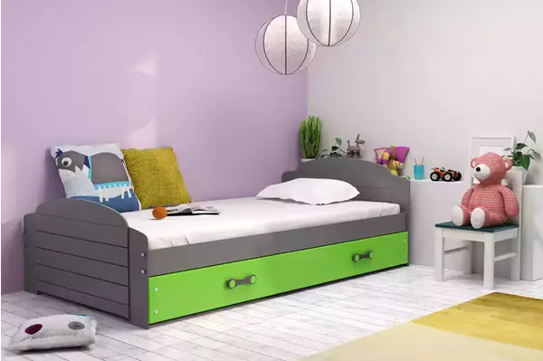 Visualizzazione per Letto singolo per ragazzi LILI 90x200 con cassetto, grafite/verde Visualizzazione per Letto singolo per ragazzi LILI 90x200 con cassetto, grafite/verde