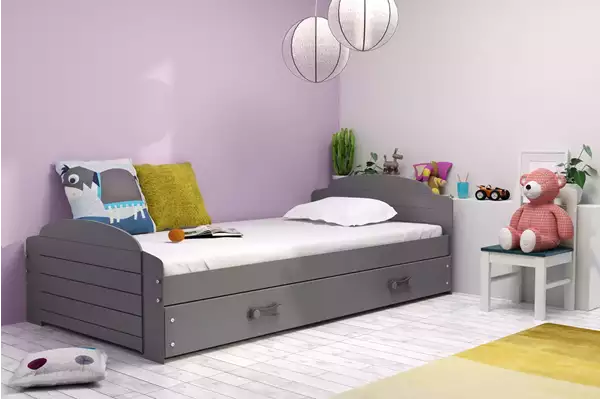 Visualizzazione per Letto singolo per ragazzi LILI 90X200 con materasso e cassetto, grafite Visualizzazione per Letto singolo per ragazzi LILI 90X200 con materasso e cassetto, grafite