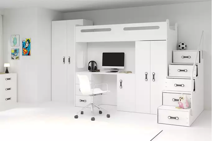 Visualizzazione per Letto singolo per ragazzi MAX 4 80x200 con materasso e scrivania, bianco