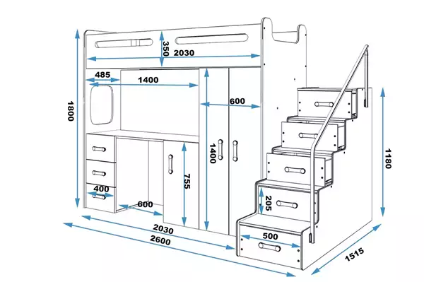 Misura del Letto singolo per ragazzi MAX 4 80x200 con materasso e scrivania, blu Misura del Letto singolo per ragazzi MAX 4 80x200 con materasso e scrivania, blu