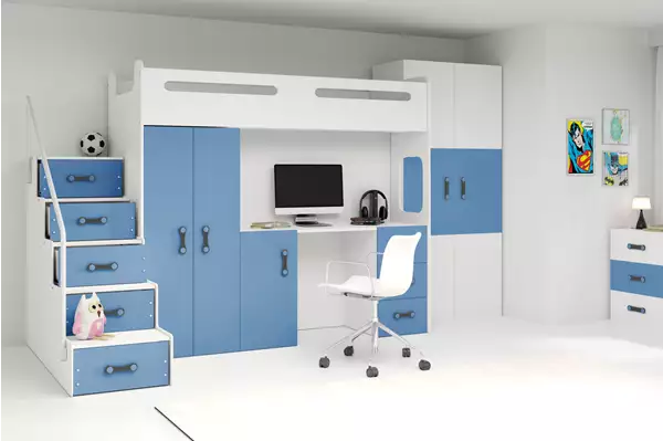 Visualizzazione per Letto singolo per ragazzi MAX 4 80x200 con materasso e scrivania, blu Visualizzazione per Letto singolo per ragazzi MAX 4 80x200 con materasso e scrivania, blu