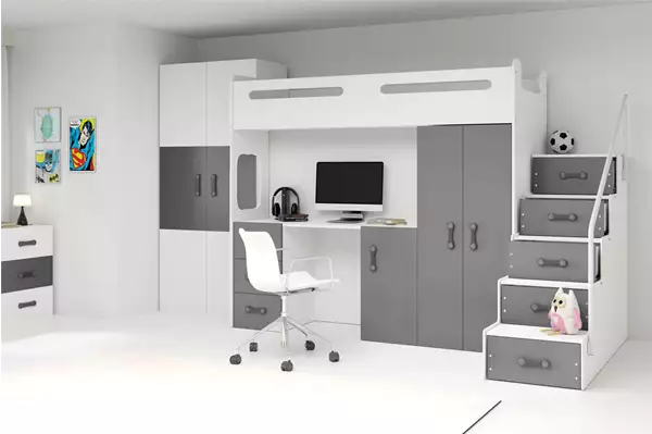 Visualizzazione per Letto singolo per ragazzi MAX 4 80x200 con materasso e scrivania, grafite Visualizzazione per Letto singolo per ragazzi MAX 4 80x200 con materasso e scrivania, grafite