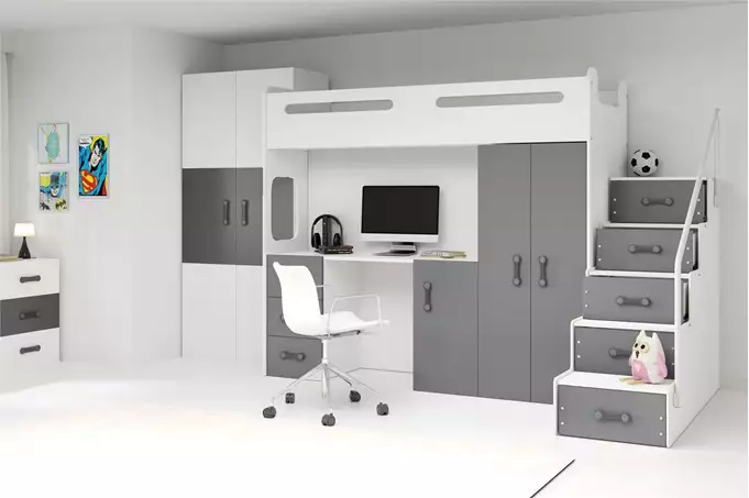 Visualizzazione per Letto singolo per ragazzi MAX 4 80x200 con materasso e scrivania, grafite