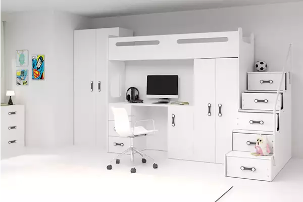 Visualizzazione per Letto singolo per ragazzi MAX 4 80x200 con scrivania, bianco Visualizzazione per Letto singolo per ragazzi MAX 4 80x200 con scrivania, bianco
