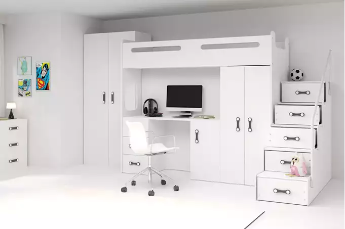 Visualizzazione per Letto singolo per ragazzi MAX 4 80x200 con scrivania, bianco