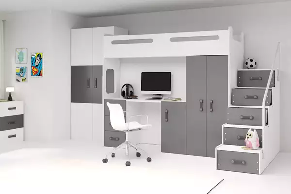 Visualizzazione per Letto singolo per ragazzi MAX 4 80X200 con scrivania, grafite Visualizzazione per Letto singolo per ragazzi MAX 4 80X200 con scrivania, grafite