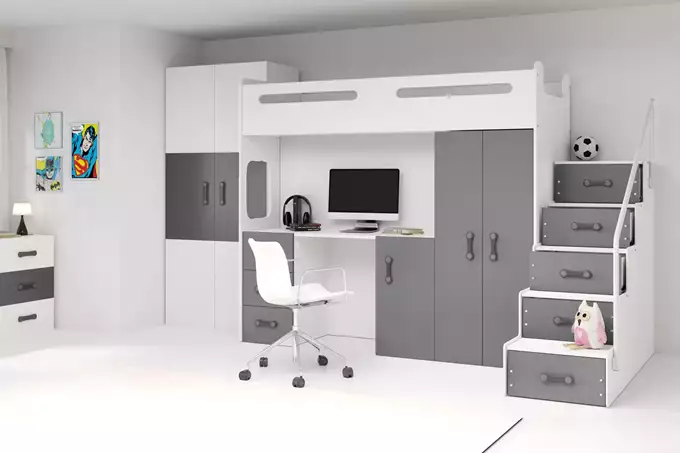 Visualizzazione per Letto singolo per ragazzi MAX 4 80X200 con scrivania, grafite