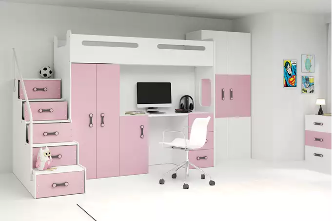Visualizzazione per Letto singolo per ragazzi MAX 4 80x200 con scrivania, rosa