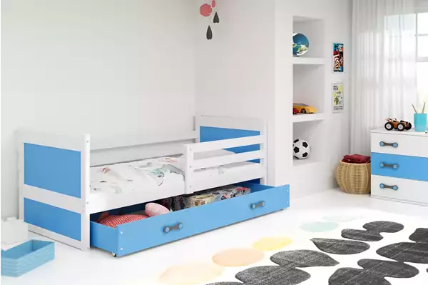 Visualizzazione per Letto singolo per ragazzi RICO 80x190 con cassetto, bianco/blu Visualizzazione per Letto singolo per ragazzi RICO 80x190 con cassetto, bianco/blu