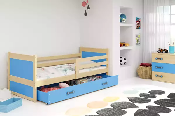 Visualizzazione per Letto singolo per ragazzi RICO 80X190 con cassetto, pino/blu