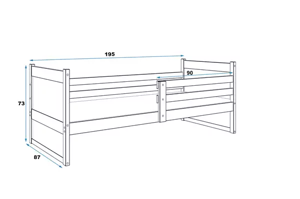Misura del Letto singolo per ragazzi RICO 80X190 con materasso, bianco