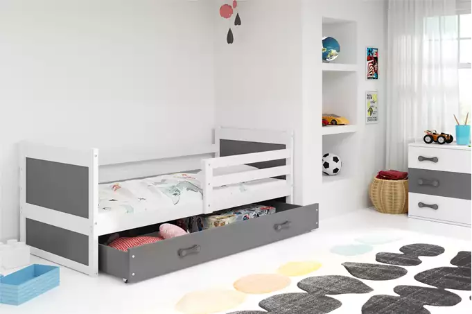 Visualizzazione per Letto singolo per ragazzi RICO 80X190 con materasso e cassetto, bianco/grafite