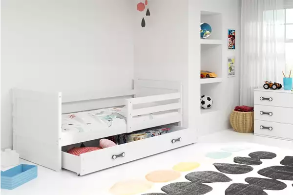 Visualizzazione per Letto singolo per ragazzi RICO 80x190 con materasso e cassetto, bianco