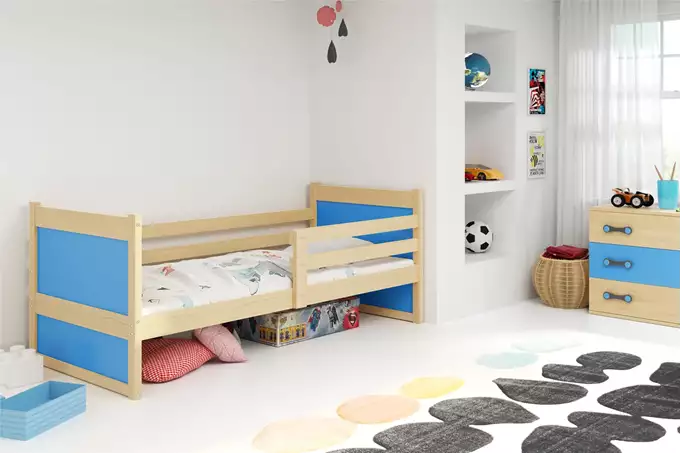 Visualizzazione per Letto singolo per ragazzi RICO 80X190 con materasso, pino/blu
