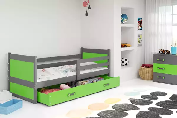 Visualizzazione per Letto singolo per ragazzi RICO 90x190 con cassetto, grafite/verde Visualizzazione per Letto singolo per ragazzi RICO 90x190 con cassetto, grafite/verde