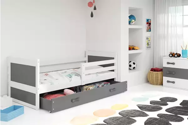 Visualizzazione per Letto singolo per ragazzi RICO 90X190 con materasso e cassetto, bianco/grafite Visualizzazione per Letto singolo per ragazzi RICO 90X190 con materasso e cassetto, bianco/grafite